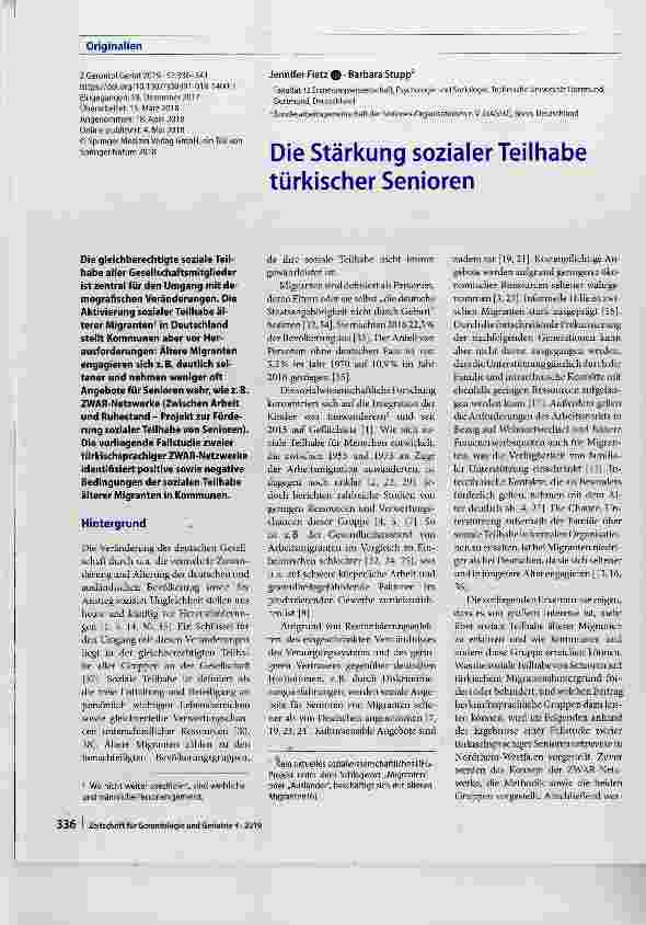 Vorschauseite 1: Die Stärkung sozialer Teilhabe türkischer Senioren