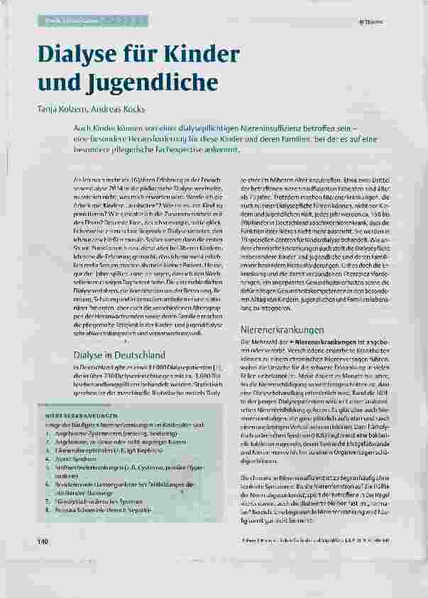 Vorschauseite 1: Dialyse für Kinder und Jugendliche