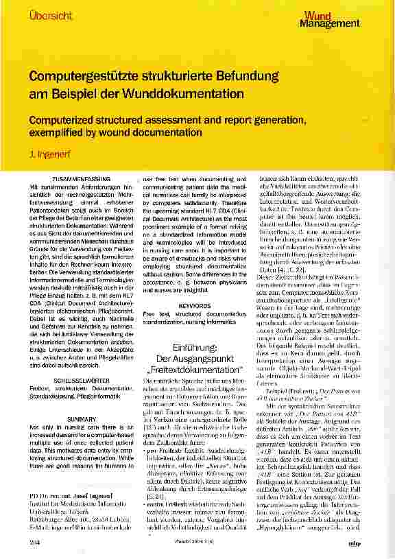 Vorschauseite 1: Computergestützte strukturierte Befundung am Beispiel der Wunddokumentation