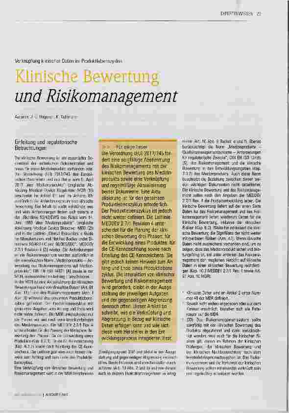 Vorschauseite 1: Klinische Bewertung und Risikomanagement