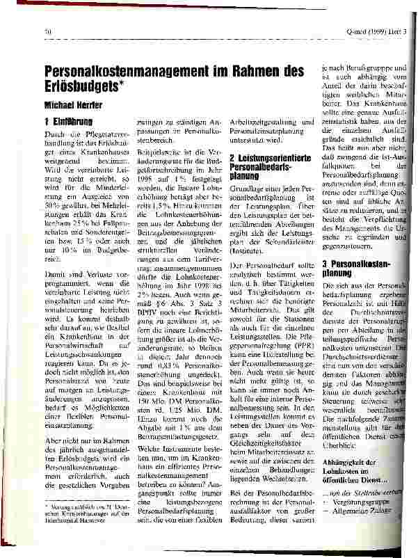 Vorschauseite 1: Personalkostenmanagement im Rahmen des Erlösbudgets