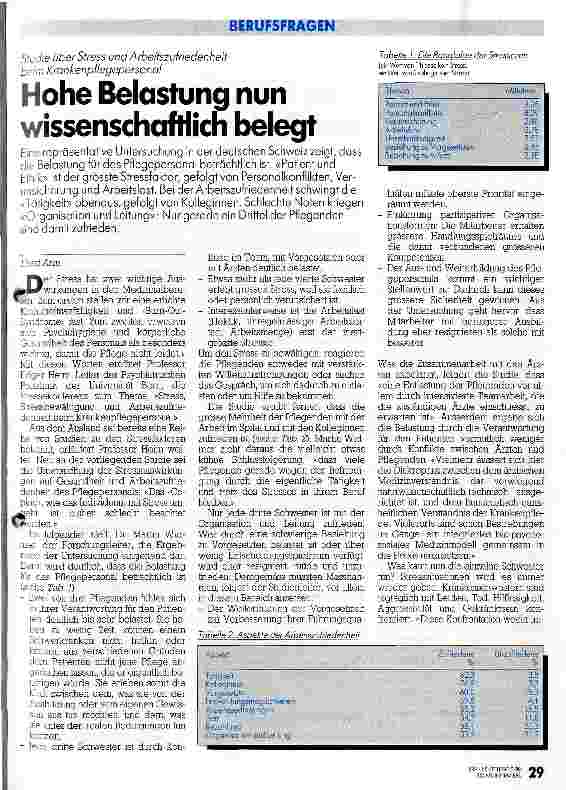 Vorschauseite 1: Hohe Belastung nun wissenschaftlich belegt Studie über Stress und Arbeitszufriedenheit beim Krankenpflegepersonal