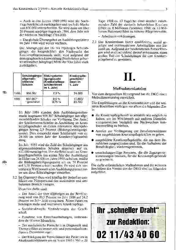 Vorschauseite 3: Arbeitsmarktlage und Maßnahmen zur Verbesserung der Personalsituation im Pflegedienst der Krankenhäuser // Feststellung u. Empfehlung d. DKG