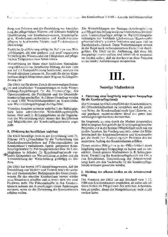 Vorschauseite 6: Arbeitsmarktlage und Maßnahmen zur Verbesserung der Personalsituation im Pflegedienst der Krankenhäuser // Feststellung u. Empfehlung d. DKG