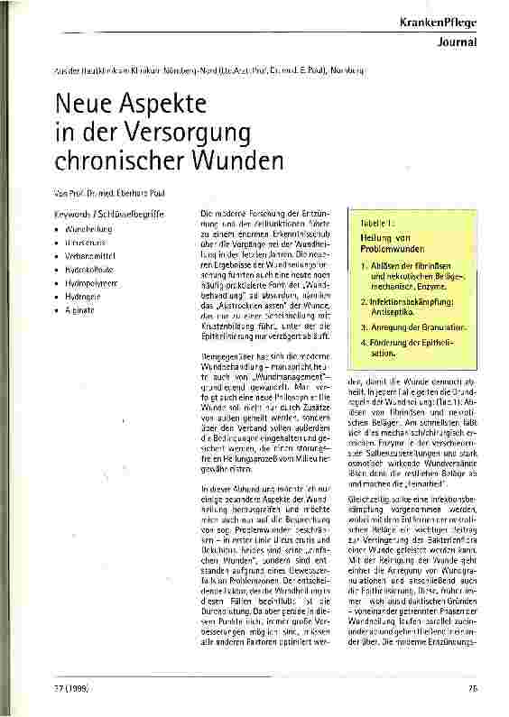 Vorschauseite 1: Neue Aspekte in der Versorgung chronischer Wunden