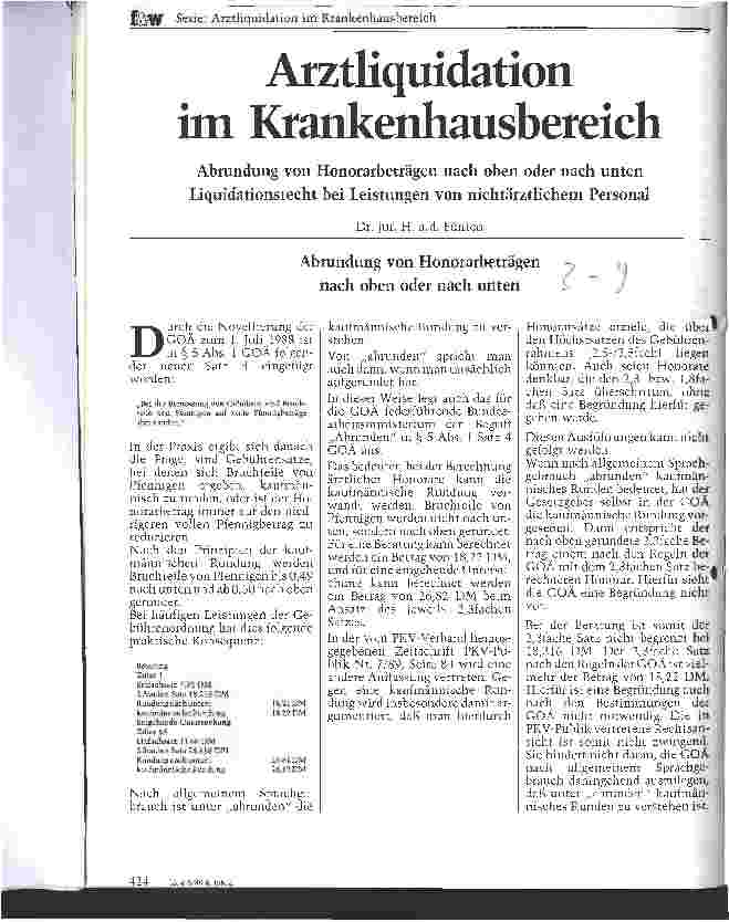 Vorschauseite 1: Arztliquidation im Krankenhausbereich Abrundung von Honorarbeträgen nach oben oder unten