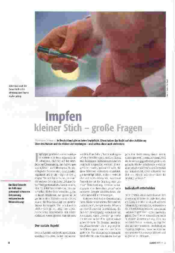 Vorschauseite 1: Impfen kleiner Stich - große Fragen