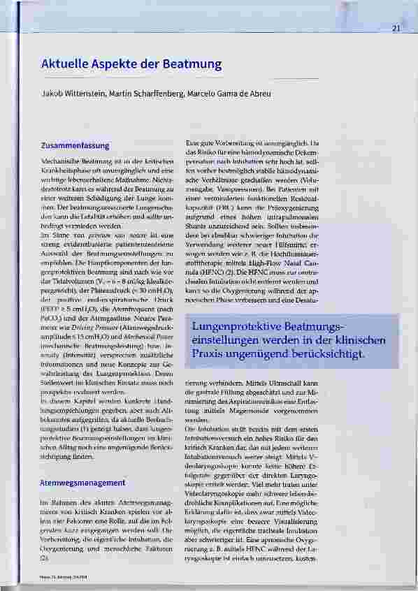 Vorschauseite 1: Aktuelle Aspekte der Beatmung
