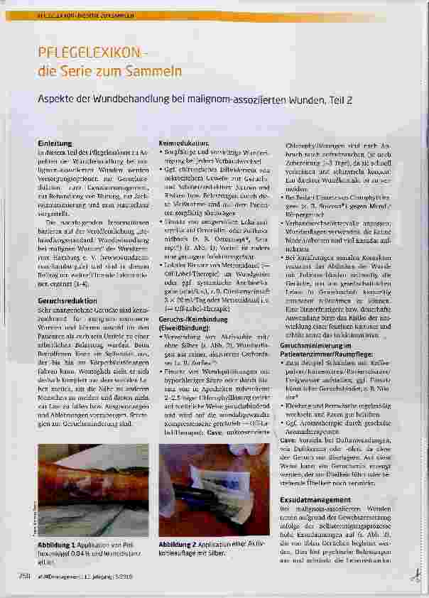 Vorschauseite 1: PFLEGELEXIKONdie Serie zum Sammeln Aspekte der Wundbehandlung bei malignom-assoziierten Wunden, Teil 2