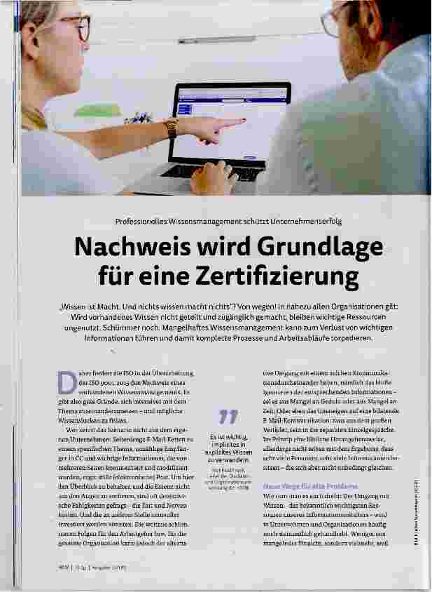 Vorschauseite 1: Nachweis wird Grundlage für eine Zertifizierung
