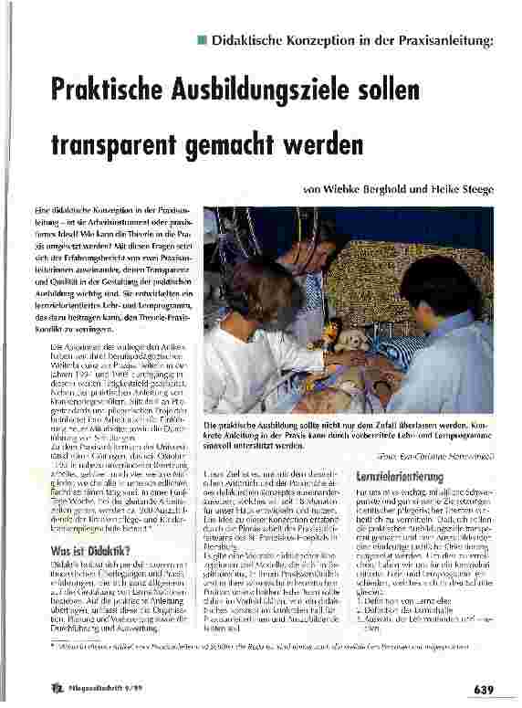 Vorschauseite 1: Praktische Ausbildungsziele sollen transparent gemacht werden Didaktische Konzeption in der Praxisanleitung