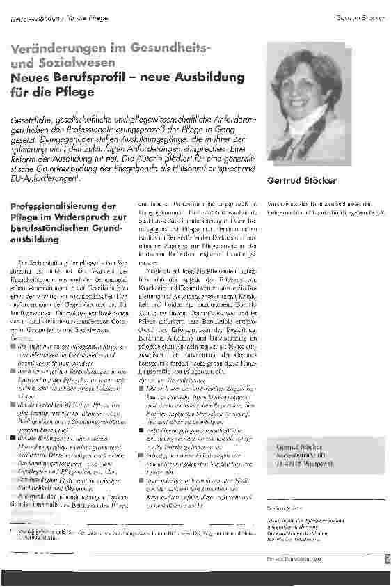 Vorschauseite 1: Veränderungen im Gesundheitsund Sozialwesen Neues Berufsprofil - neue Ausbildung für die Pflege