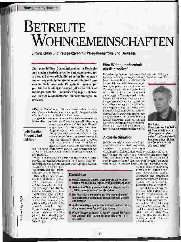 Vorschauseite 1: Betreute Wohngemeinschaften Entwicklung und Perspektiven für Pflegebedürftige und Demente