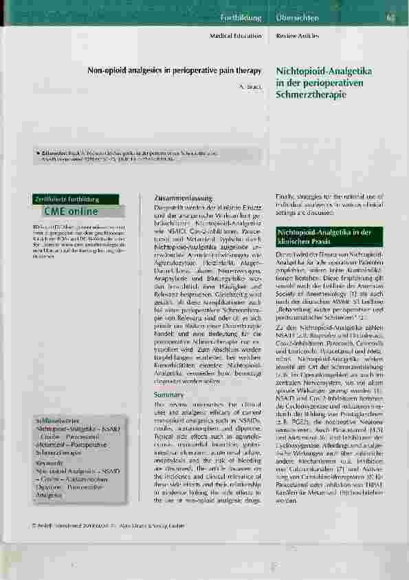 Vorschauseite 1: Nichtopioid-Analgetika in der perioperativen Schmerztherapie