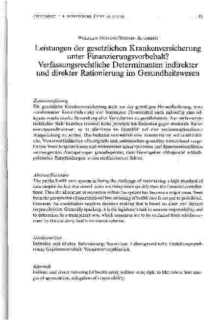 Vorschauseite 1: Leistungen der gesetzlichen Krankenversicherung unter Finanzierungsvorbehalt? Verfassungsrechtliche Determinanten indirekter und direkter Rationierung im Gesundheitswesen