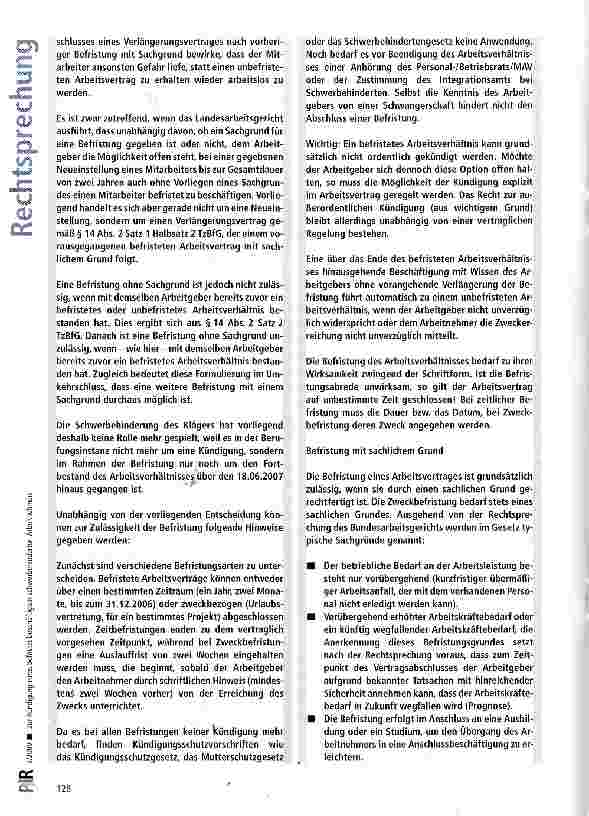 Vorschauseite 5: Zur Kündigung eines befristet beschäftigten schwerbehinderten Arbeitnehmers