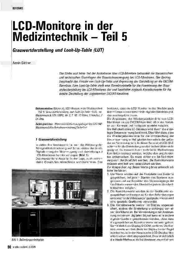 Vorschauseite 1: LCD-Monitore in der Medizintechnik Grauwertdarstellung und Look-Up-Table (LUT)