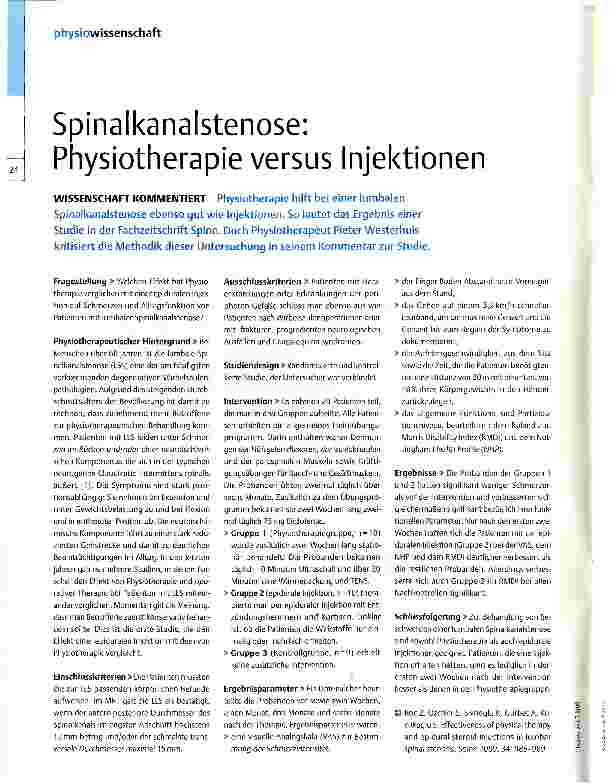 Vorschauseite 1: Sinalkanalstenose: Pysiotherapie versus Injektionen