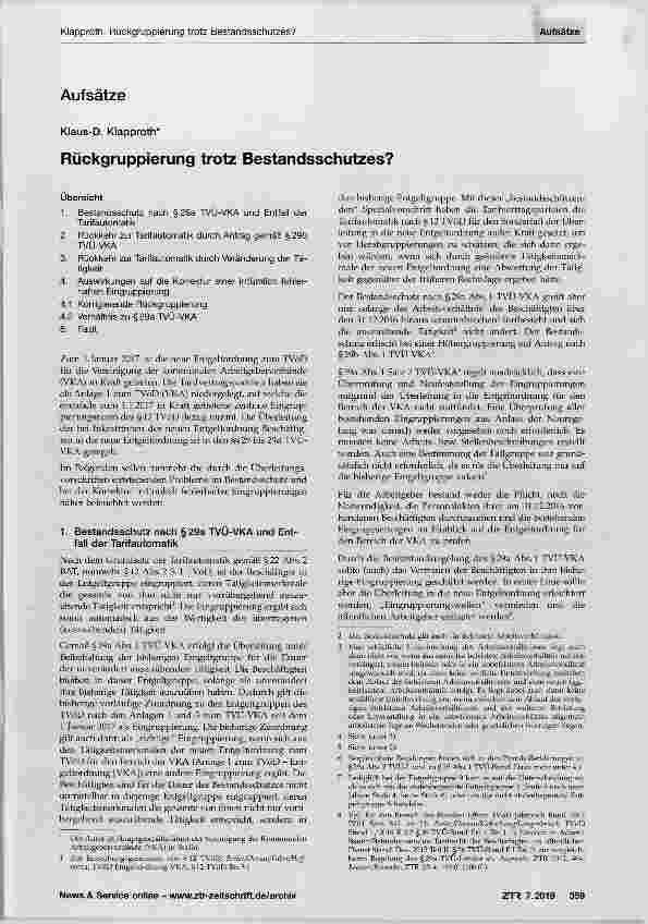 Vorschauseite 1: Rückgruppierung trotz Bestandsschutzes?