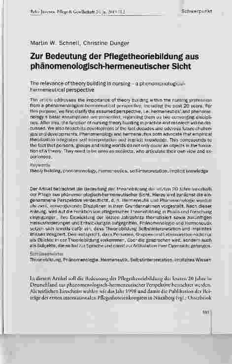 Vorschauseite 1: Zur Bedeutung der Pflegetheoriebildung aus phänomenologisch-hermeneutischer Sicht