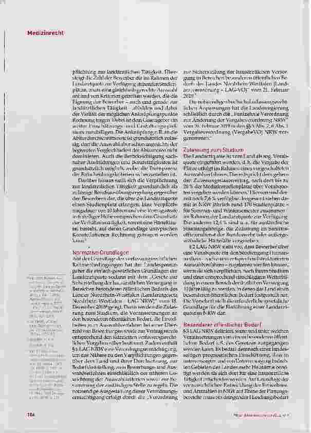 Vorschauseite 2: MedizinrechtDie Landarztquote in Nordrhein-Westfalen