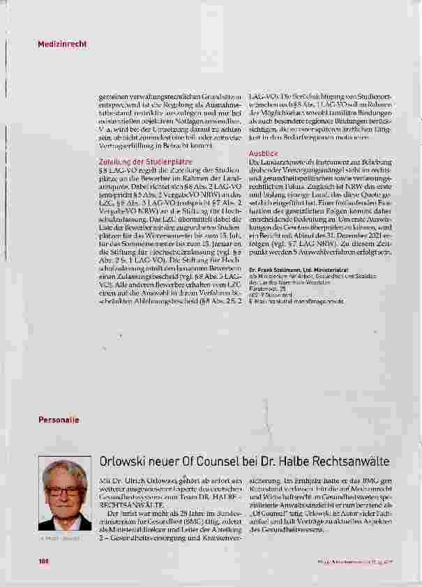 Vorschauseite 6: MedizinrechtDie Landarztquote in Nordrhein-Westfalen