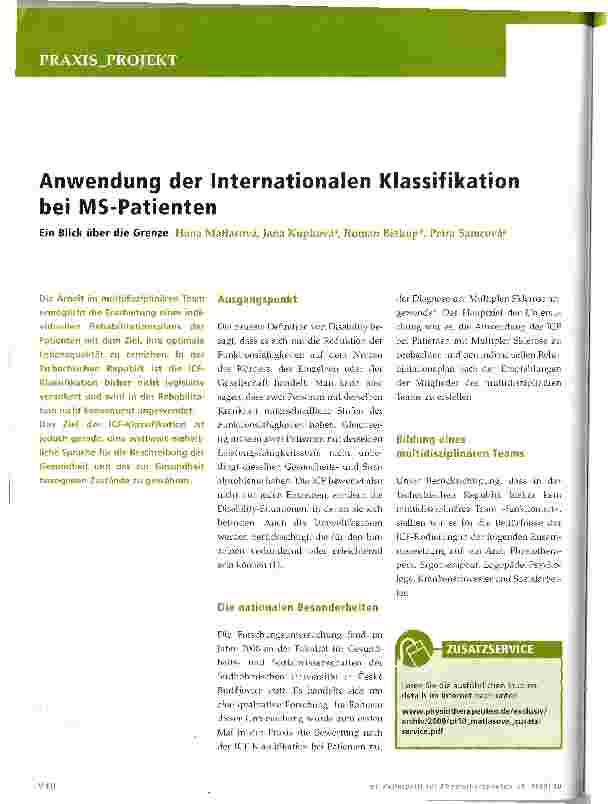 Vorschauseite 1: Anwendung der Internationalen Klassifikation bei MS-Patienten