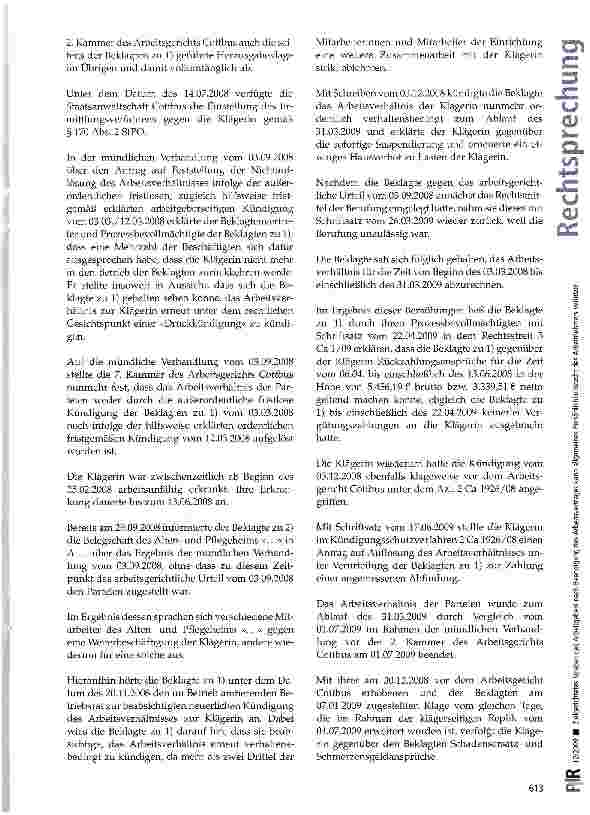 Vorschauseite 6: Zielgerichtetes Streben des Arbeitgebers nach Beendigung des Arbeitsvertrages kann allgemeines Persönlichkeitsrecht des Arbeitnehmers verletzen