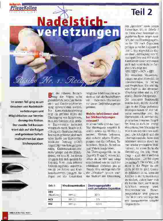 Vorschauseite 1: Nadelstichverletzungen Teil 2: Risiko Nr. 1: Recapping