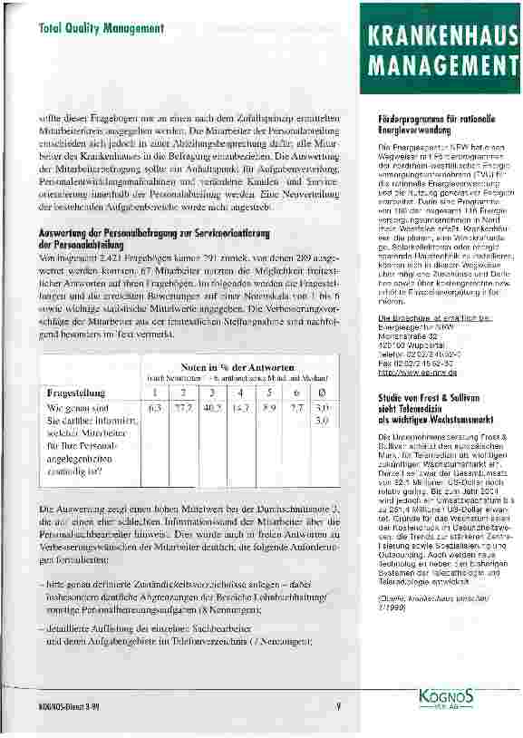 Vorschauseite 2: Die neue Krankenhausverwaltung Warum nicht mit der Personalabteilung anfangen?