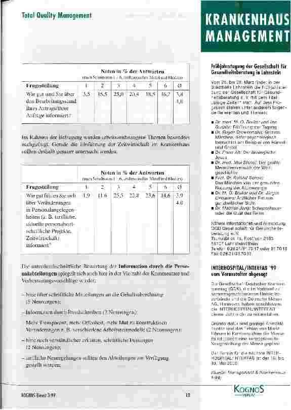 Vorschauseite 6: Die neue Krankenhausverwaltung Warum nicht mit der Personalabteilung anfangen?