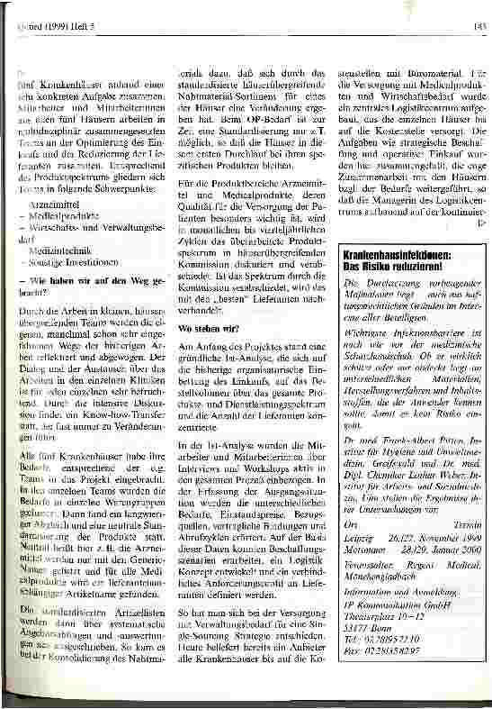 Vorschauseite 2: Einkaufen im Verbund Fünf Krankenhäuser gehen neue Wege im Management ihres gesamten Warenund Dienstleistungsspektrums