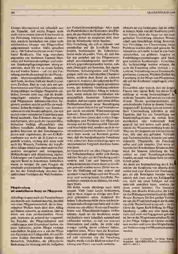 Vorschauseite 3: Erste Internationale Pflegeforschungs-Konferenz in der BRD vom 7.-8.9.89 - Pflegeforschung für professionelle Pflegepraxis