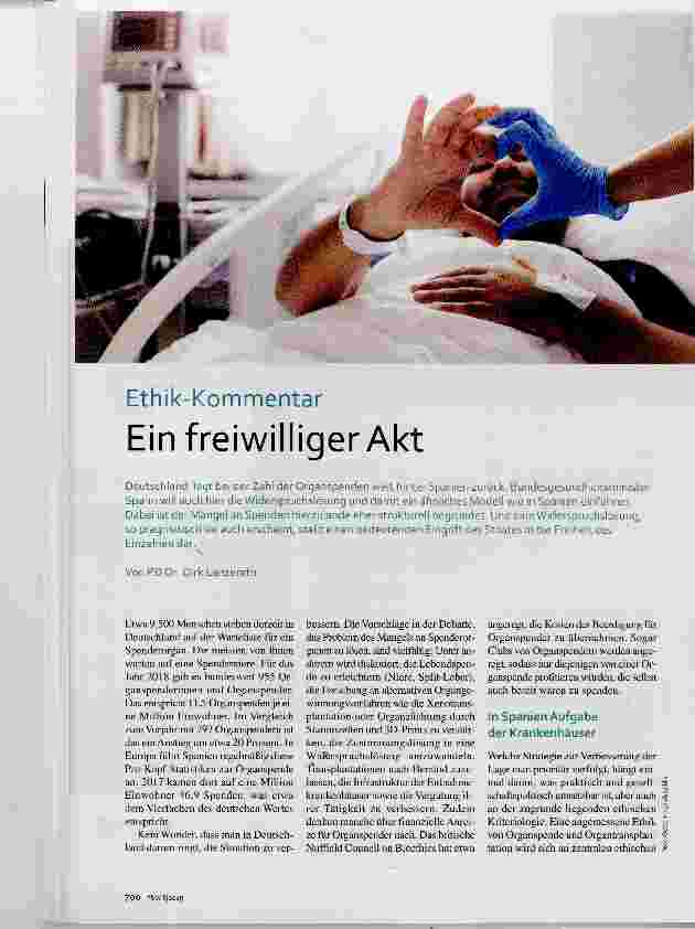 Vorschauseite 1: Ethik-Kommentar Ein freiwilliger Akt