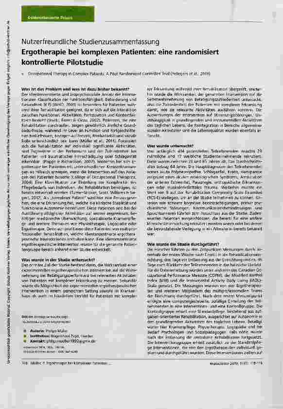 Vorschauseite 1: Ergotherapie bei komplexen Patienten: eine randomisiert kontrollierte Pilotstudie