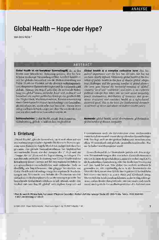 Vorschauseite 1: Global Health - Hope oder Hype?