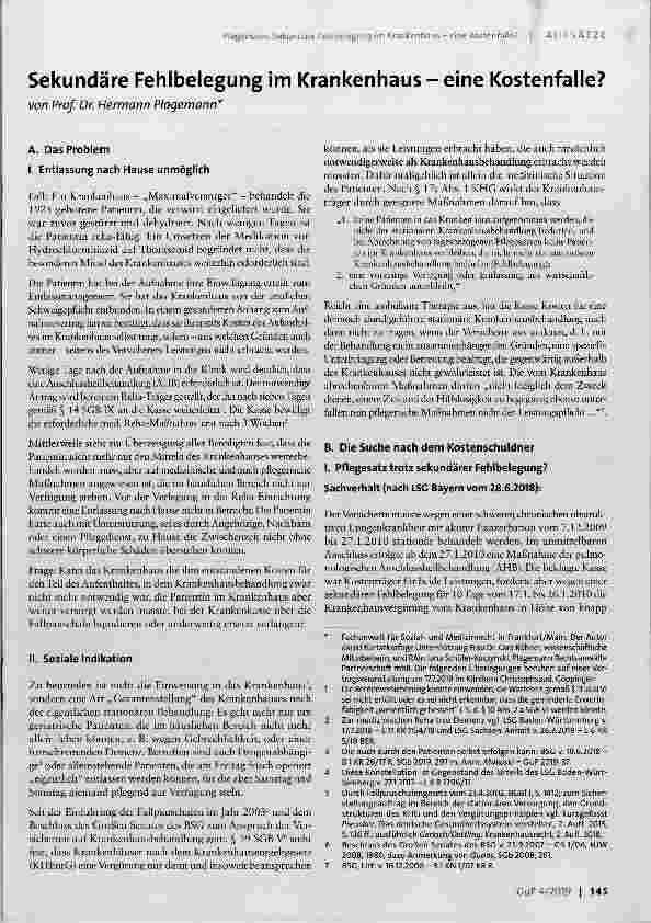 Vorschauseite 1: Sekundäre Fehlbelegung im Krankenhaus eine Kostenfalle?