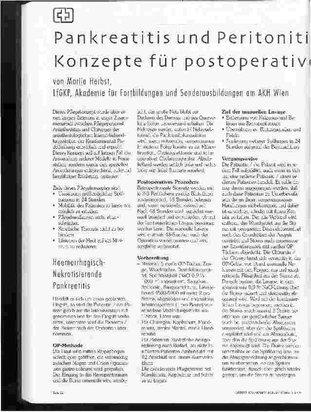Vorschauseite 1: Pankreatitis und Peritonitis - Konzepte für postoperative Pflege