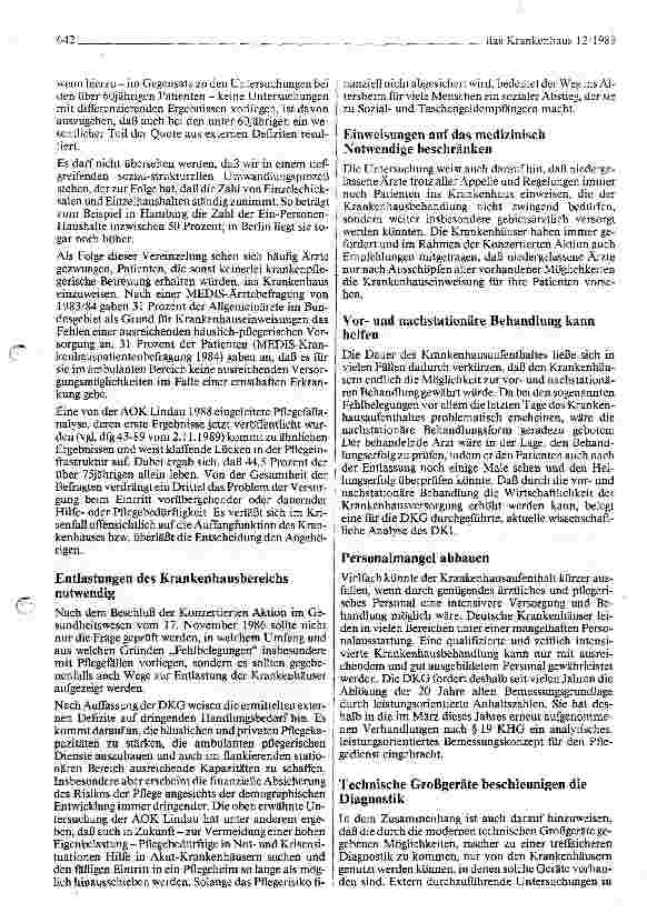 Vorschauseite 2: DKG fordert Ausbau ambulanter Dienste und stationärer Einrichtungen zur Entlastung der Krankenhäuser