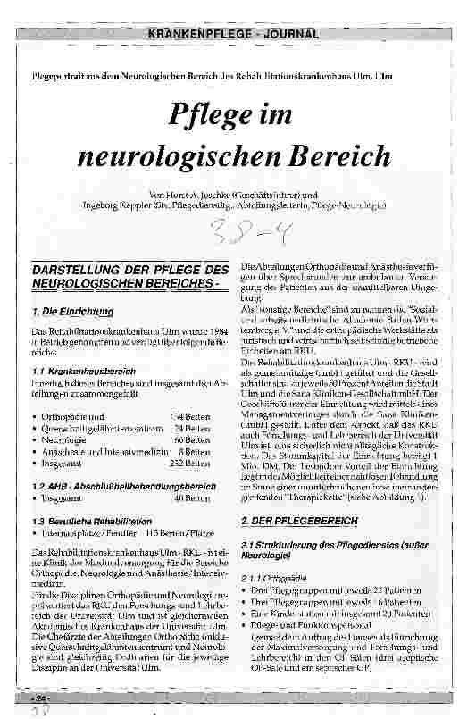 Vorschauseite 1: Pflege im neurologischen Bereich