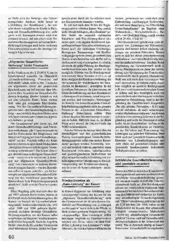 Vorschauseite 2: Mit 5 Mark sind Sie dabei! Prävention, Gesundheitsförderung und die Gesundheitsreform 2000