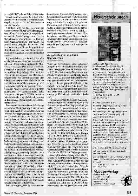 Vorschauseite 3: Mit 5 Mark sind Sie dabei! Prävention, Gesundheitsförderung und die Gesundheitsreform 2000