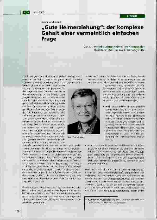 Vorschauseite 1: „Gute Heimerziehung: der komplexe Gehalt einer vermeintlich einfachen Frage