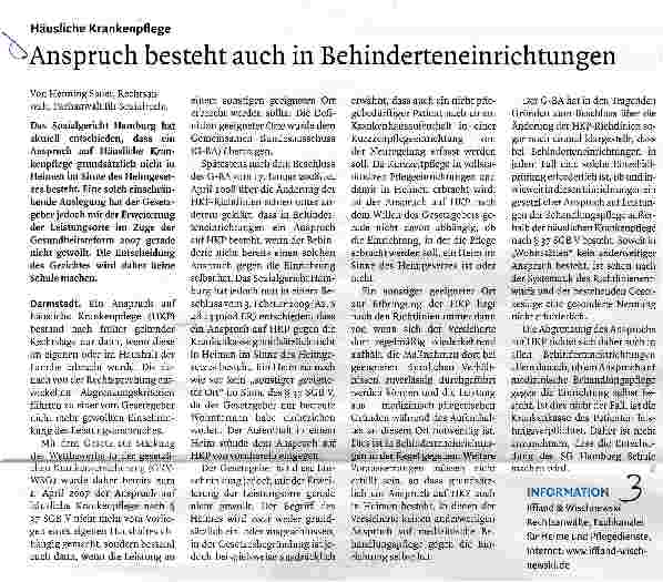 Vorschauseite 1: Anspruch besteht auch in Behinderteneinrichtungen