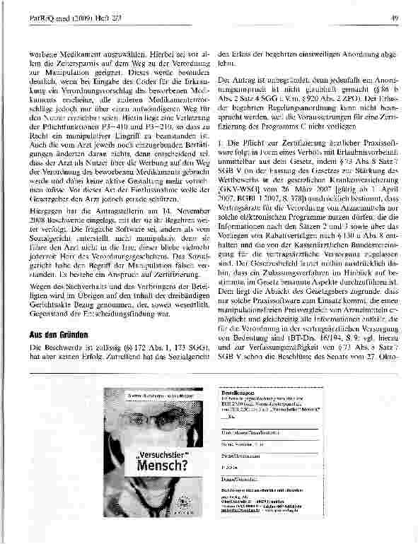 Vorschauseite 3: Praxissoftware für Ärzte muss frei von manipulativer Werbung seinSGB V § 73 Abs. 8 Satz 7