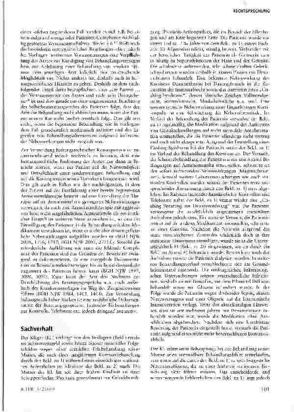 Vorschauseite 2: Vorliegen eines (groben) Behandlungsfehlers bei mangelnder Patienten - Compliance§§ 280, 823 BGB