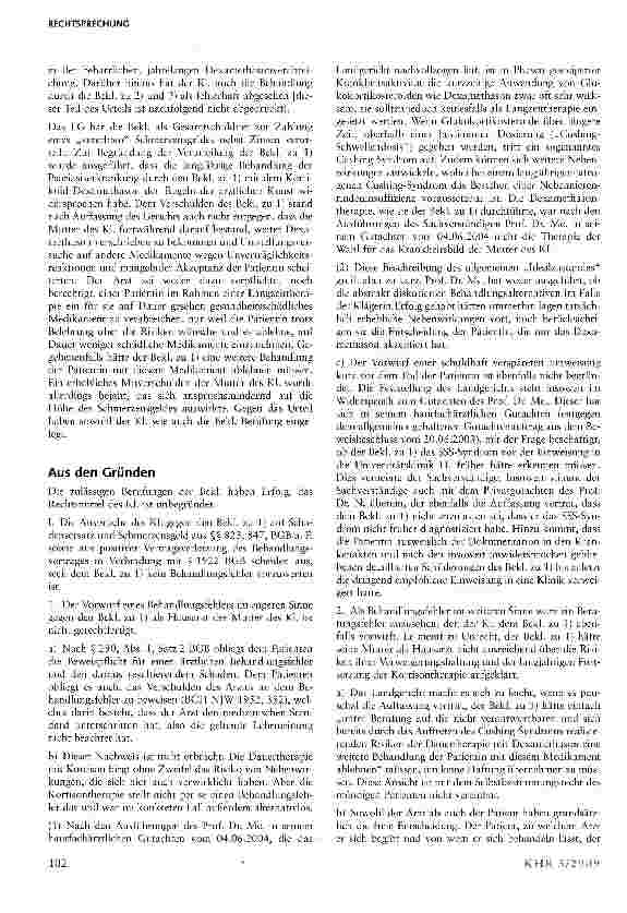 Vorschauseite 3: Vorliegen eines (groben) Behandlungsfehlers bei mangelnder Patienten - Compliance§§ 280, 823 BGB