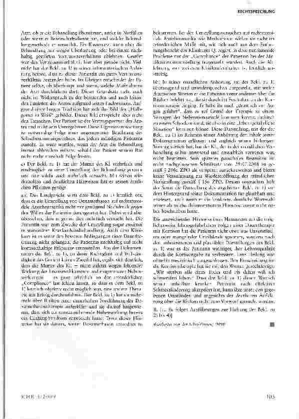 Vorschauseite 4: Vorliegen eines (groben) Behandlungsfehlers bei mangelnder Patienten - Compliance§§ 280, 823 BGB