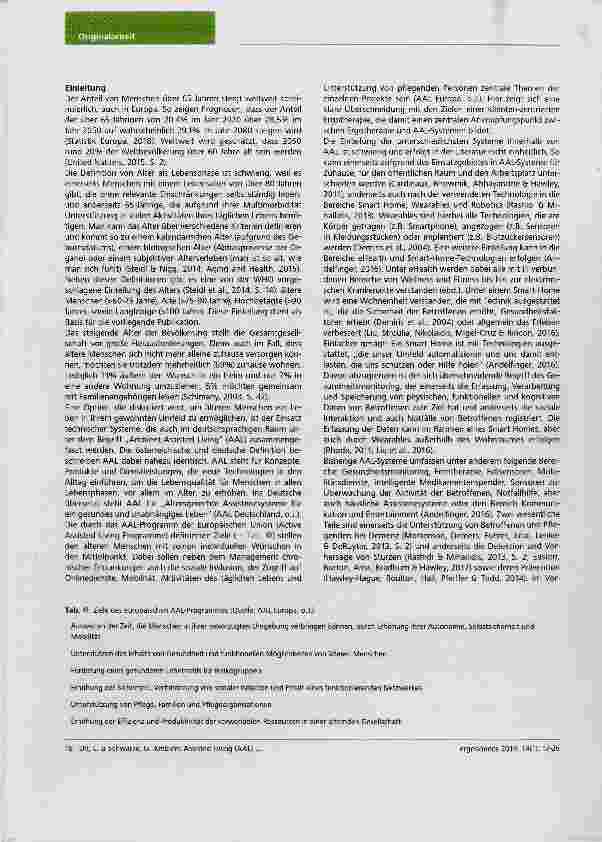 Vorschauseite 2: Ambient Assisted Living (AAL) für sturzgefährdete und demenziell erkrankte Senioren: Chancen und Herausforderungen für Ergotherapeuten und Nutzer - ein Scoping Review