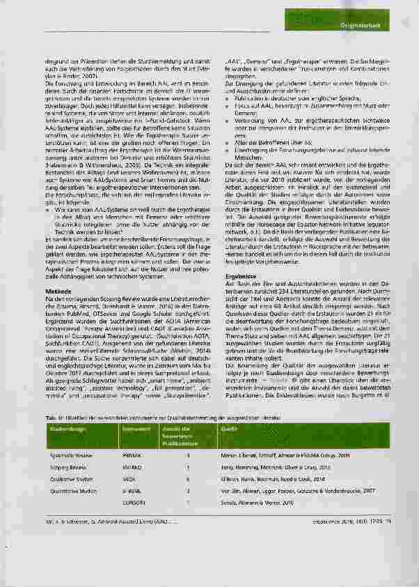 Vorschauseite 3: Ambient Assisted Living (AAL) für sturzgefährdete und demenziell erkrankte Senioren: Chancen und Herausforderungen für Ergotherapeuten und Nutzer - ein Scoping Review